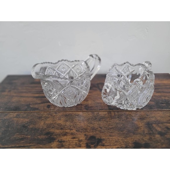 Crystal Cut Glass Creamer and Sugar Bowl | Vintage - Picture 8 of 11